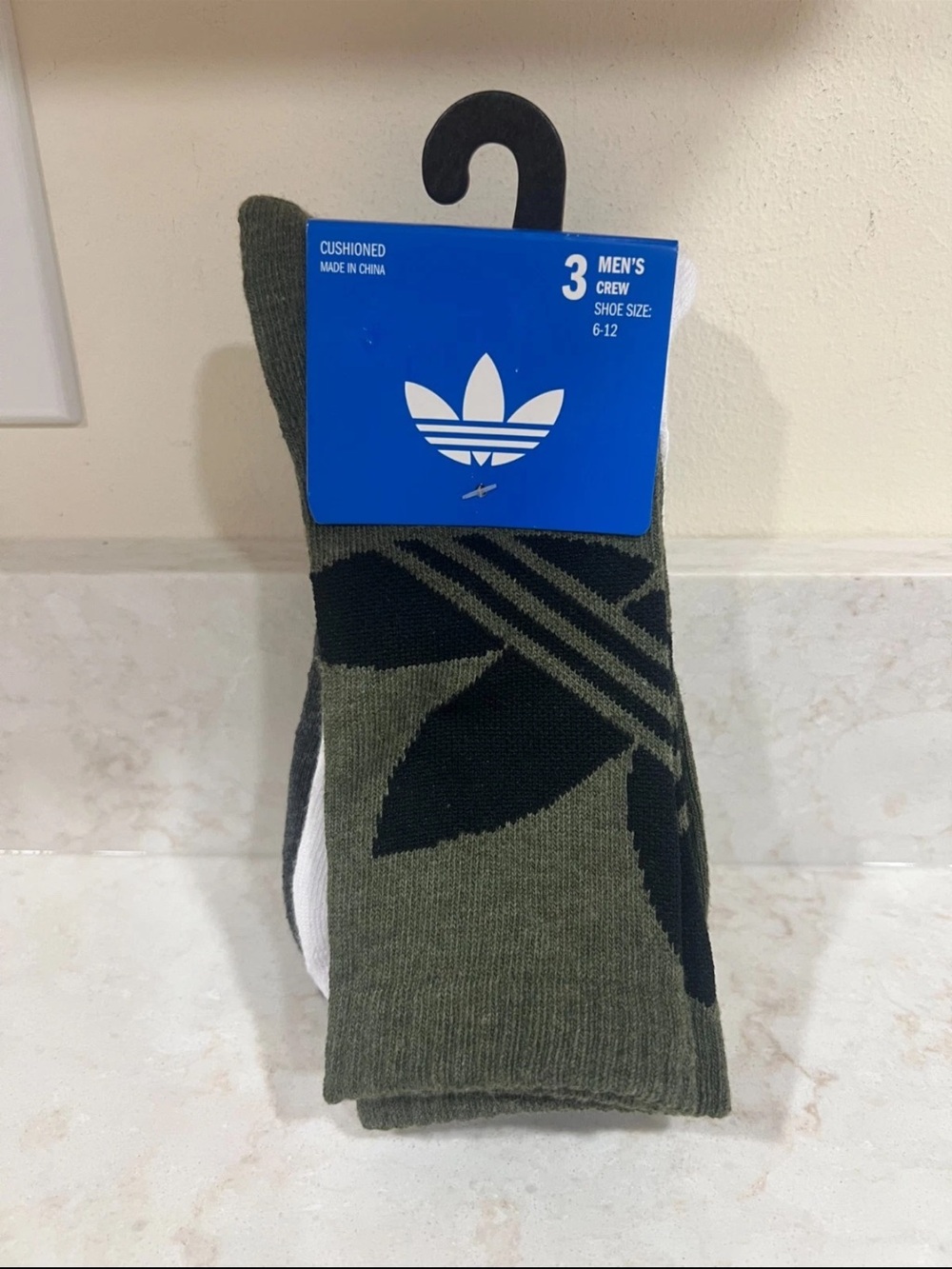 adidas Men's Crew Socks in Olive Green and Black - Pack of 3